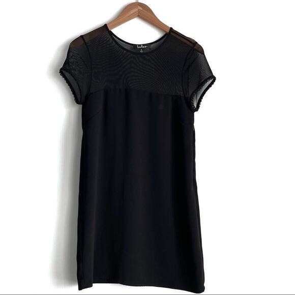 Lulus mesh top short sleeve shift dress with scalloped sleeve trim small - Picture 1 of 10